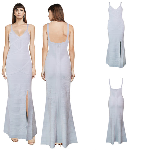 Light Grey Color Ladies HL Bandage Dress Sleeveless Sexy V-Neck Bodycon Floor Length Dress Elegant Evening Party Dress